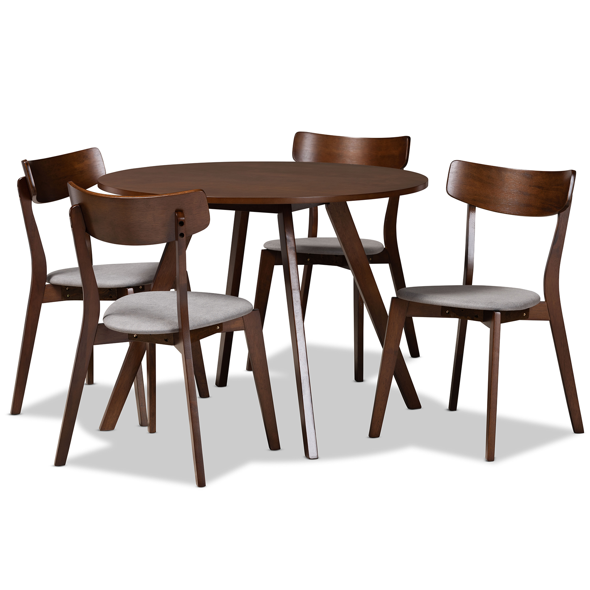 Baxton Studio Rika Mid-Century Modern Transitional Light Grey Fabric Upholstered and Walnut Brown Finished Wood 5-Piece Dining Set